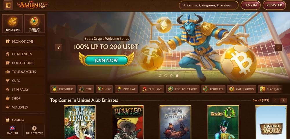 AmunRa Casino Homepage screenshot