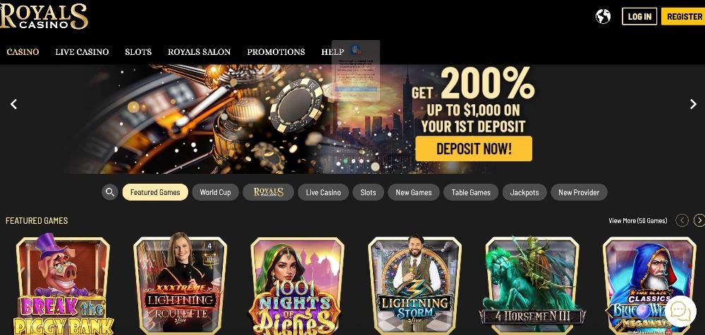 Royals Casino Homepage screen shot 